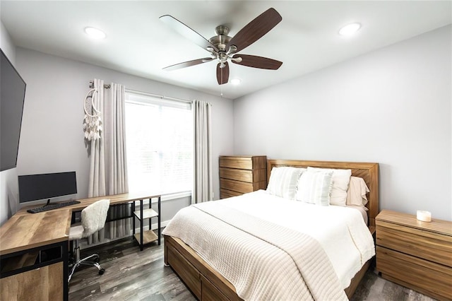 11475 Slate Cir, Rolla, MO 65401 - bedroom with wood finished floors, an office area, recessed lighting, and ceiling fan