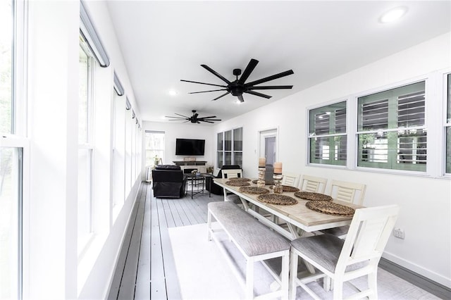 11475 Slate Cir, Rolla, MO 65401 - dining area with light wood finished floors, recessed lighting, and ceiling fan