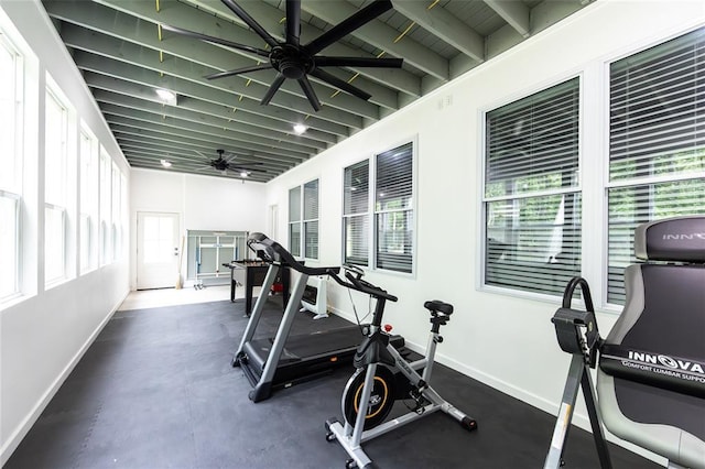 11475 Slate Cir, Rolla, MO 65401 - workout area featuring ceiling fan and baseboards