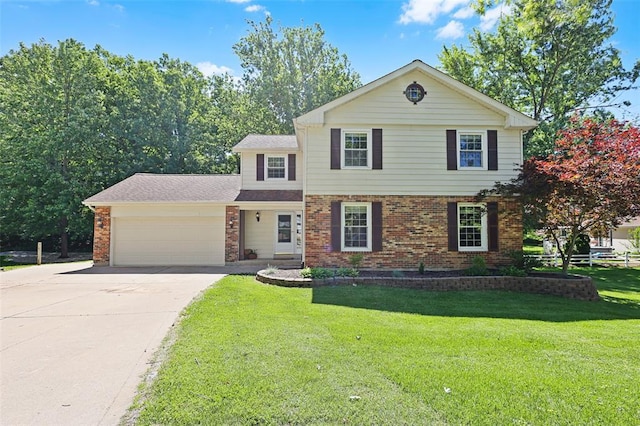 5810 Sorrel Tree Ct, Saint Louis, MO 63129 - view of front of house with concrete driveway, a garage, a front lawn, and brick siding