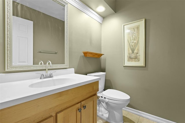 5810 Sorrel Tree Ct, Saint Louis, MO 63129 - half bathroom featuring toilet, vanity, tile patterned floors, and baseboards