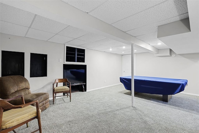 5810 Sorrel Tree Ct, Saint Louis, MO 63129 - rec room with carpet floors, a paneled ceiling, baseboards, billiards table, and recessed lighting