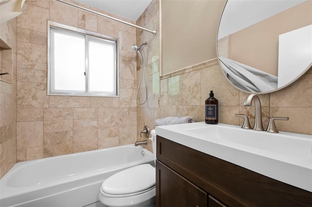 5 Braquewood Ct, Manchester, MO 63021 - bathroom featuring toilet, shower / bathtub combination, vanity, and tile walls