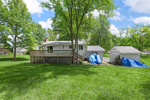 5 Braquewood Ct, Manchester, MO 63021 - back of house featuring a deck, a yard, and a chimney