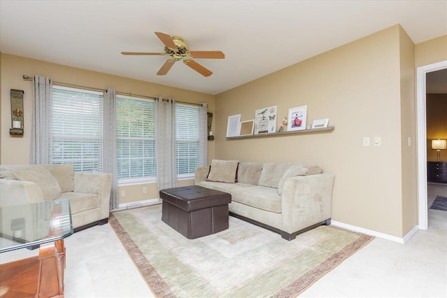 3226 Bridgeport Place Dr, Bridgeton, MO 63044 - living area with baseboards, carpet floors, and a ceiling fan