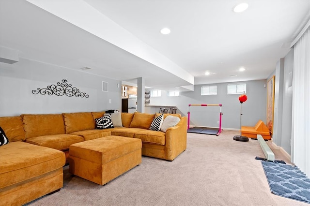 3226 Bridgeport Place Dr, Bridgeton, MO 63044 - living area with light colored carpet, recessed lighting, and baseboards