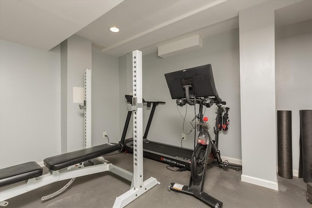 3226 Bridgeport Place Dr, Bridgeton, MO 63044 - exercise room featuring baseboards and recessed lighting