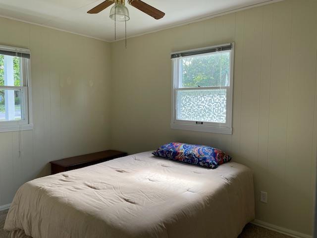212 E N St, Benton, MO 63736 - carpeted bedroom featuring a ceiling fan and crown molding