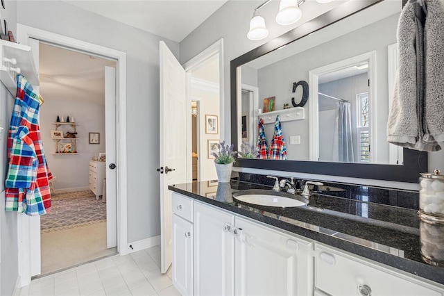 884 Craig Forest Ln, Saint Louis, MO 63122 - full bathroom featuring vanity, tile patterned floors, baseboards, and curtained shower