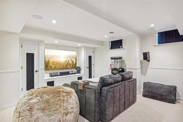 884 Craig Forest Ln, Saint Louis, MO 63122 - carpeted living room with wainscoting, recessed lighting, and crown molding