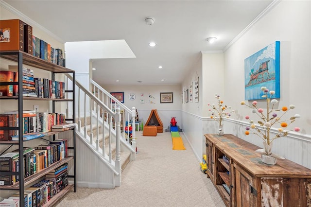 884 Craig Forest Ln, Saint Louis, MO 63122 - recreation room with carpet floors, recessed lighting, and crown molding