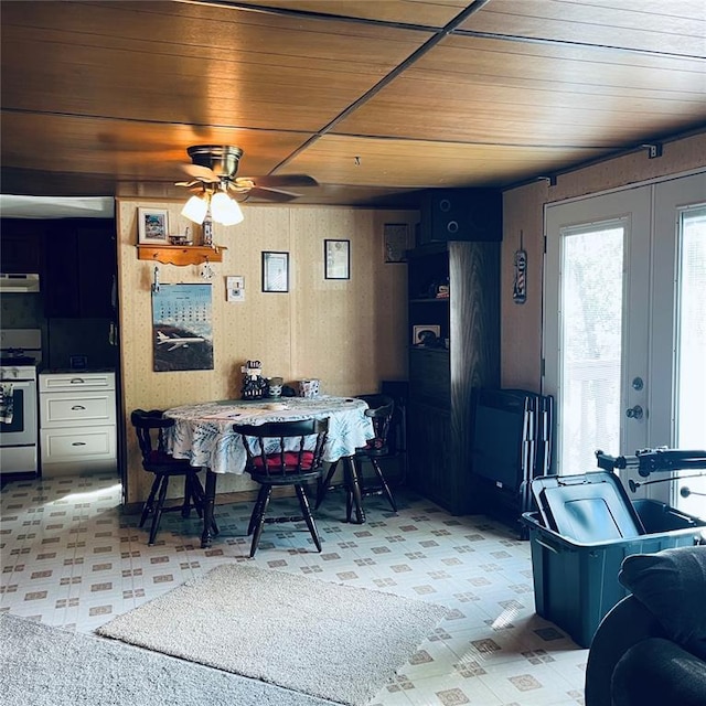 6308 Eagle Ln Unit 6300, French Village, MO 63036 - dining area featuring wooden ceiling, ceiling fan, and light floors