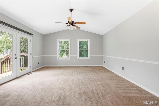 459 Xavier Ct, Valley Park, MO 63088 - carpeted spare room with ceiling fan, french doors, lofted ceiling, and baseboards