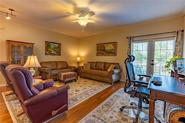 1300 N Main St Unit 213, Sikeston, MO 63801 - home office with ceiling fan, french doors, wood finished floors, crown molding, and baseboards