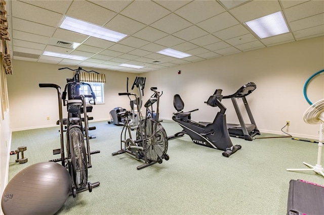 1300 N Main St Unit 213, Sikeston, MO 63801 - workout area featuring a paneled ceiling, carpet floors, and baseboards