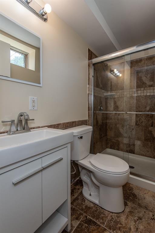 505 Stephanie Ln, Manchester, MO 63011 - bathroom featuring toilet, vanity, and a stall shower