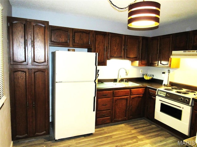 1826 Muny Vista Ct Unit B, Alton, IL 62002 - kitchen with white appliances, under cabinet range hood, light wood-type flooring, and a sink