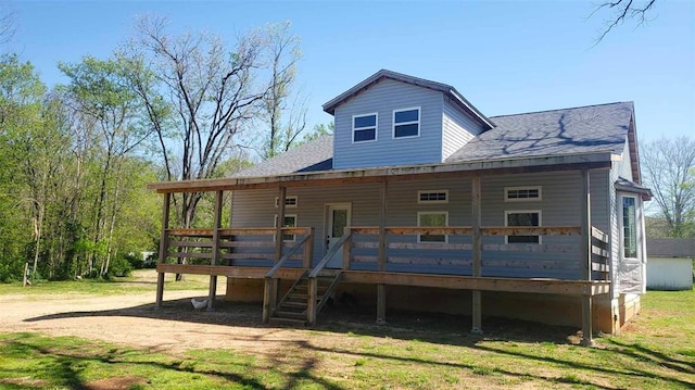 2357 Pine St, Centerville, MO 63633 - back of house featuring roof with shingles, stairs, and a deck