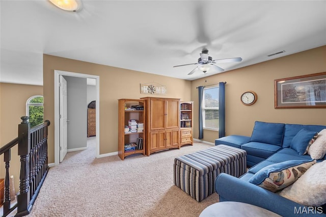 8525 Sagamore Dr, Cedar Hill, MO 63016 - living area featuring light carpet, healthy amount of natural light, and ceiling fan