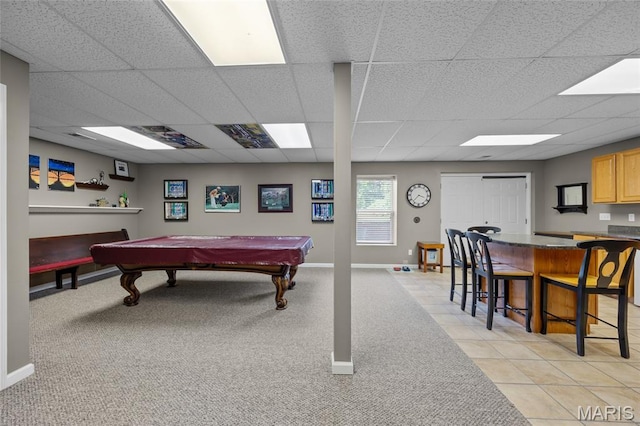 8525 Sagamore Dr, Cedar Hill, MO 63016 - recreation room with a drop ceiling, billiards, and light carpet