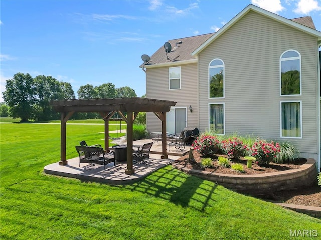 8525 Sagamore Dr, Cedar Hill, MO 63016 - rear view of property with a pergola, a patio, a lawn, and a shingled roof