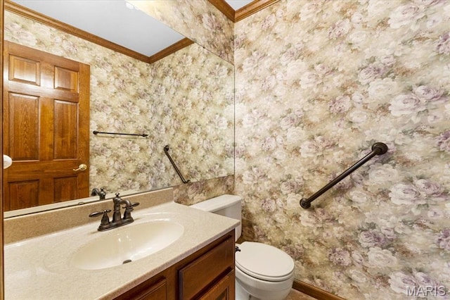 767 Carman Meadows Dr S, Manchester, MO 63021 - bathroom featuring wallpapered walls, crown molding, and vanity