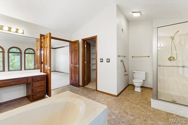 767 Carman Meadows Dr S, Manchester, MO 63021 - full bathroom with a shower stall, vanity, a garden tub, and vaulted ceiling
