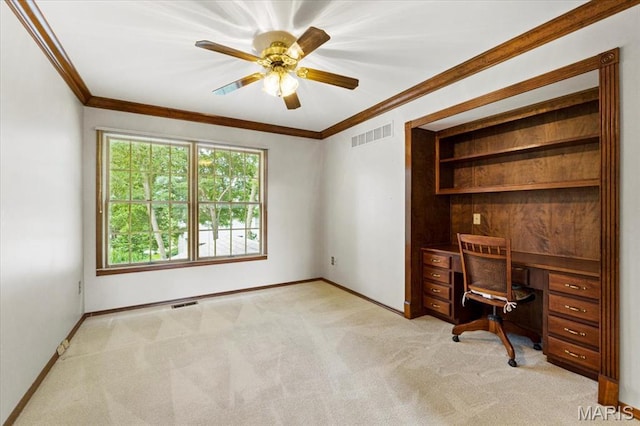 767 Carman Meadows Dr S, Manchester, MO 63021 - unfurnished office featuring crown molding, light colored carpet, and a ceiling fan