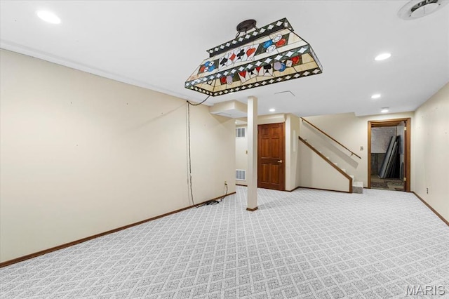 767 Carman Meadows Dr S, Manchester, MO 63021 - finished basement featuring recessed lighting, light carpet, and stairway