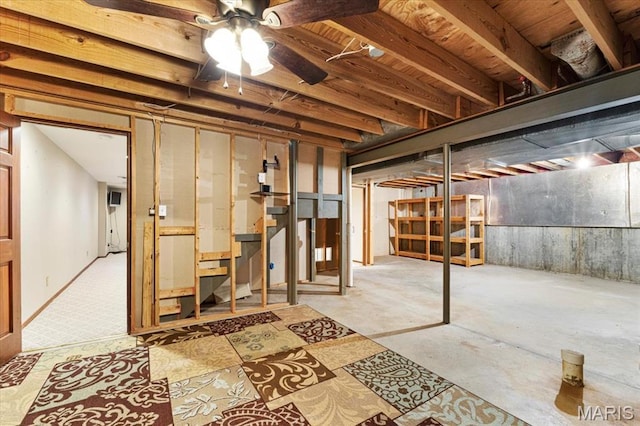 767 Carman Meadows Dr S, Manchester, MO 63021 - unfinished basement featuring a ceiling fan and stairway