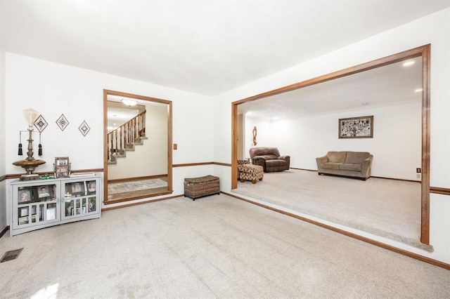 14 Shallowbrook Dr, Ofallon, IL 62269 - living area with carpet floors, stairs, and baseboards