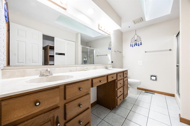 14 Shallowbrook Dr, Ofallon, IL 62269 - full bath with double vanity, a shower stall, baseboards, tile patterned floors, and toilet