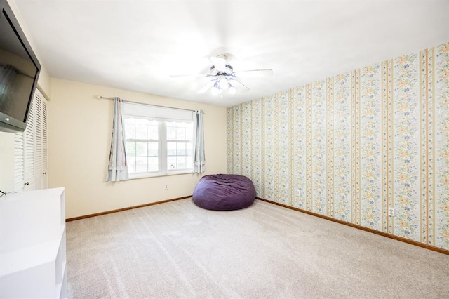 14 Shallowbrook Dr, Ofallon, IL 62269 - workout area featuring carpet, baseboards, and a ceiling fan