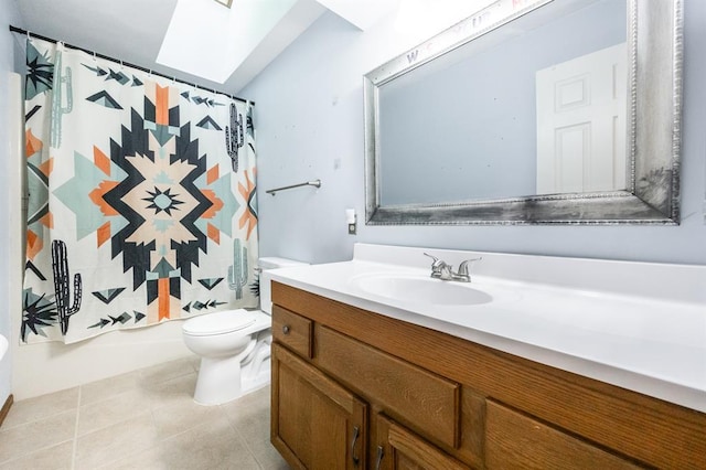14 Shallowbrook Dr, Ofallon, IL 62269 - full bath featuring toilet, vanity, a skylight, tile patterned flooring, and shower / bath combo