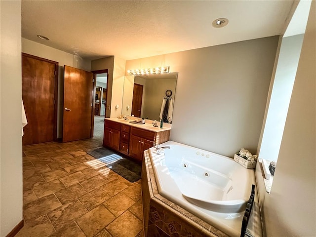 619 Cleveland St, Paris, MO 65275 - full bath with double vanity, a whirlpool tub, and stone tile flooring