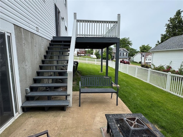 102 Riverview Bend Estates Dr, Crystal City, MO 63019 - view of yard featuring stairway, an outdoor fire pit, a wooden deck, and a patio