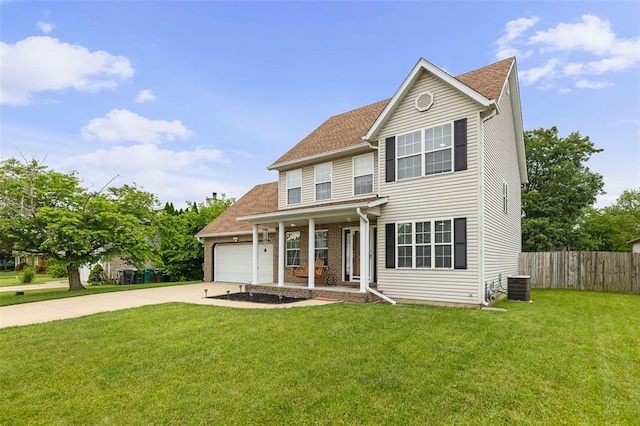 1519 Progress Ln, Belleville, IL 62221 - view of front of house featuring central air condition unit, driveway, a porch, a garage, and a shingled roof