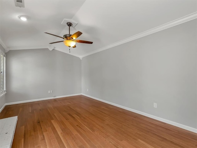 1102 Affirm Dr, Ofallon, IL 62269 - unfurnished room featuring crown molding, a ceiling fan, hardwood / wood-style floors, baseboards, and vaulted ceiling
