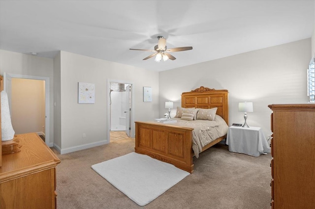 1355 Bloomfield Dr, Eureka, MO 63025 - bedroom featuring light carpet, baseboards, and ceiling fan
