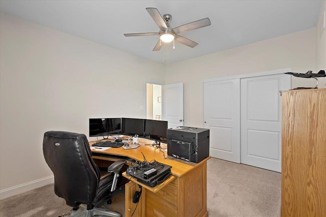 1355 Bloomfield Dr, Eureka, MO 63025 - office area featuring light colored carpet, ceiling fan, and baseboards