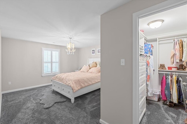1355 Bloomfield Dr, Eureka, MO 63025 - bedroom with dark carpet, a chandelier, and baseboards