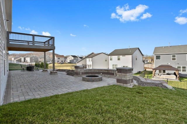1355 Bloomfield Dr, Eureka, MO 63025 - view of patio featuring a fire pit, a residential view, a gazebo, and a wooden deck