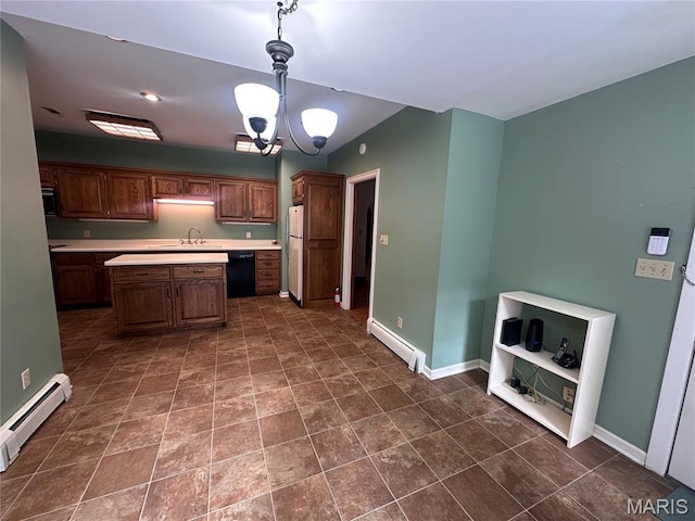 417 S Kingshighway St, Sikeston, MO 63801 - kitchen featuring baseboard heating, black dishwasher, freestanding refrigerator, and light countertops
