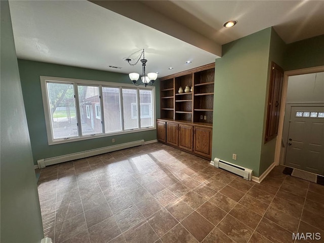 417 S Kingshighway St, Sikeston, MO 63801 - unfurnished dining area with a baseboard radiator, a chandelier, and recessed lighting
