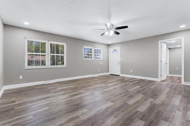 113 Brand Ave, Red Bud, IL 62278 - unfurnished room featuring a ceiling fan, wood finished floors, recessed lighting, and baseboards