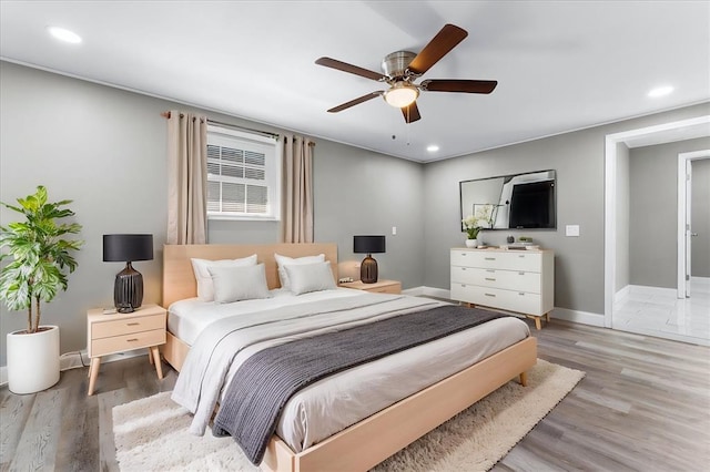 113 Brand Ave, Red Bud, IL 62278 - bedroom with baseboards, recessed lighting, wood finished floors, and a ceiling fan