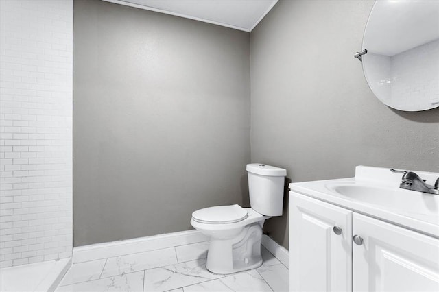 113 Brand Ave, Red Bud, IL 62278 - full bathroom with vanity, marble look tile flooring, toilet, baseboards, and tiled shower