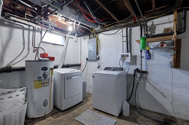 502 W State St, Union, MO 63084 - laundry room featuring electric water heater, electric panel, and washing machine and dryer