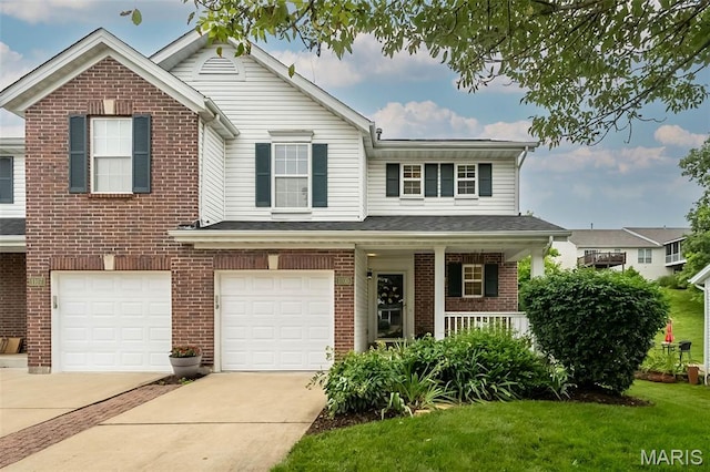 1105 Big Bend Crossing Dr, Manchester, MO 63088 - traditional-style home featuring concrete driveway, a garage, a porch, and brick siding
