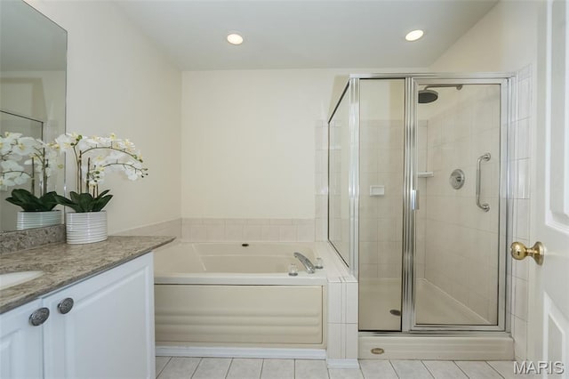 1105 Big Bend Crossing Dr, Manchester, MO 63088 - full bath with vanity, tile patterned flooring, a bath, a stall shower, and recessed lighting